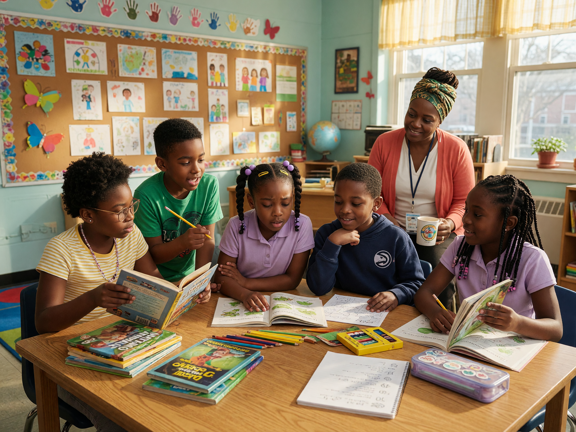 Children studying together in a community classroom