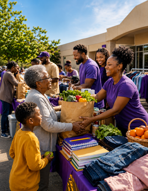 H.O.P.E. volunteers handing out groceries at an outdoor food distribution in the community